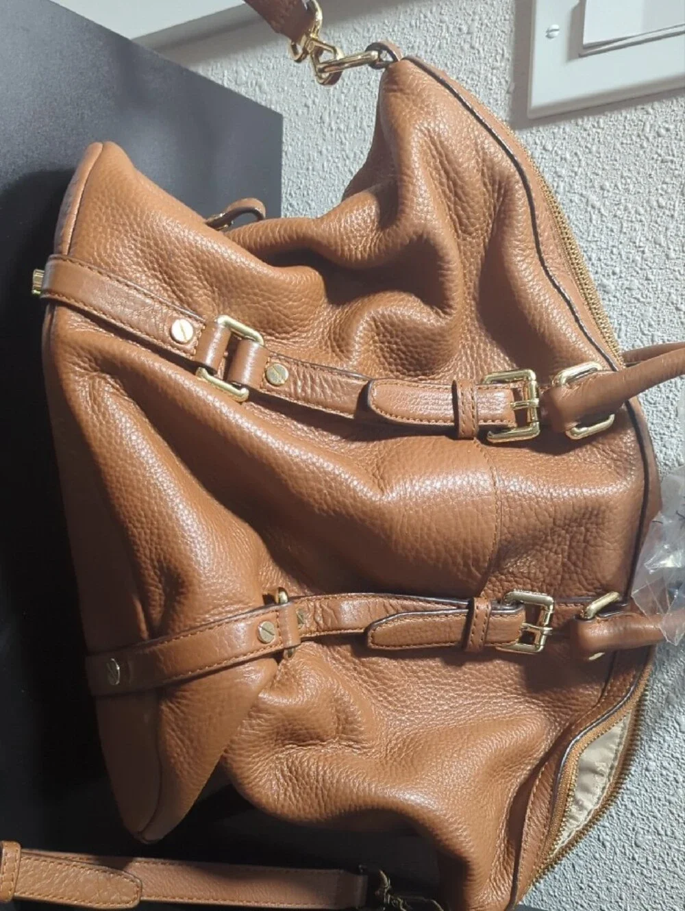 Michael Kors Cognac Pebbled Leather Satchel - Picture 4 of 10
